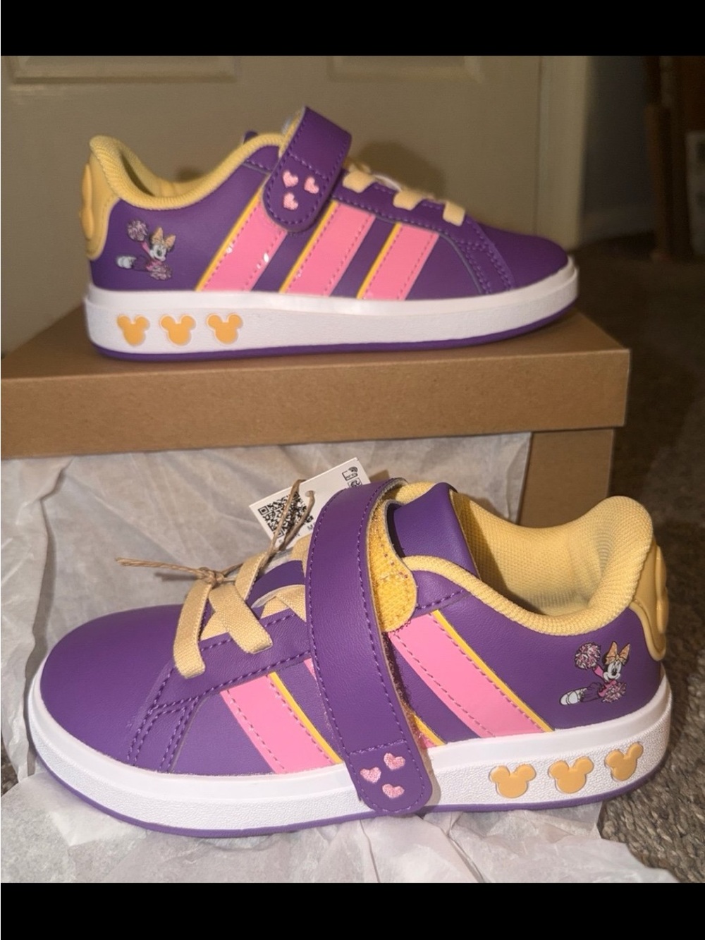Little Kids Disney Purple & Pink Velcro Sneakers with Yellow Trim size 11k